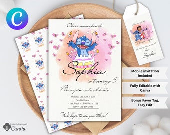 Personalized Stitch Birthday Invitation Template, Party Favor, Printable Birthday Party Invitation, Digital Kids Invite