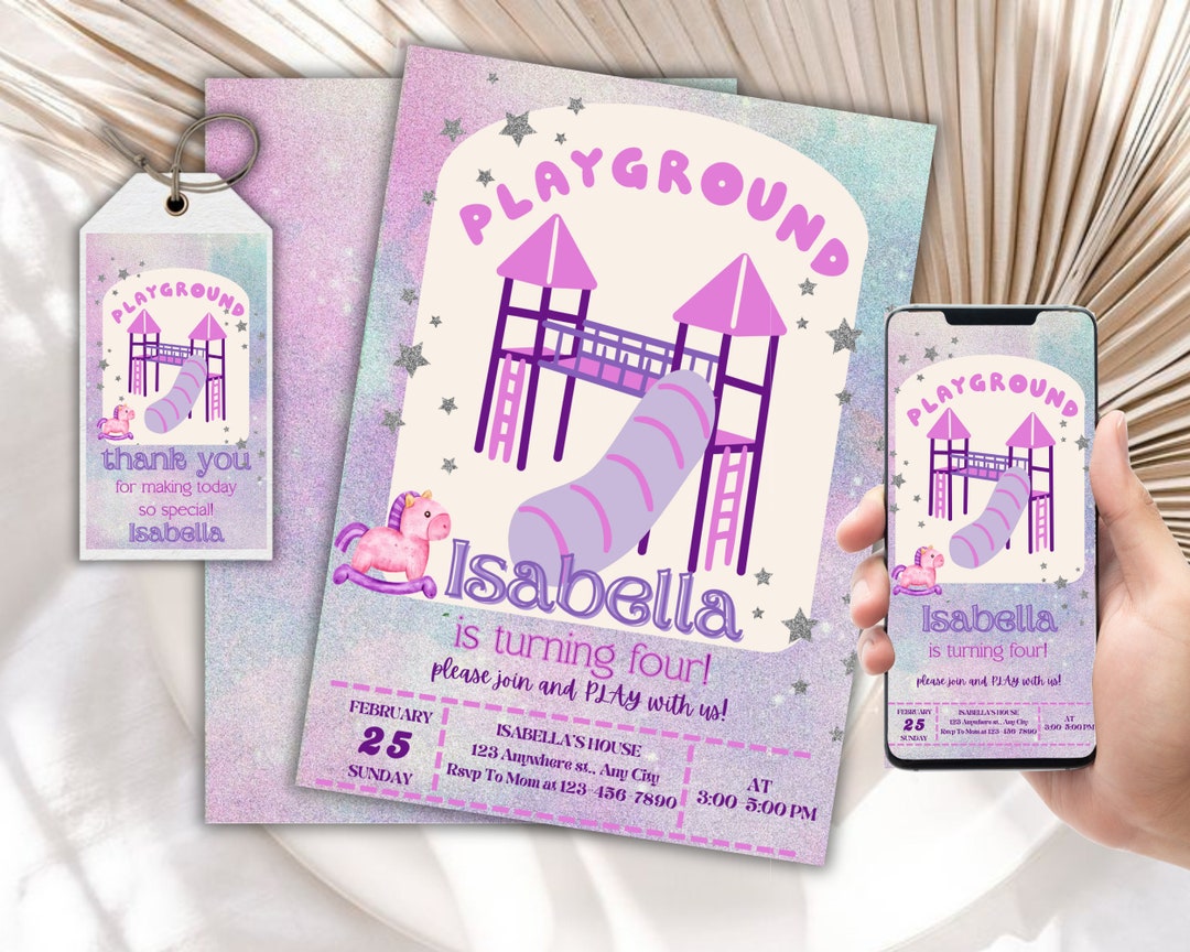 Playground Birthday Invitation,editable Watercolor Park Party ...