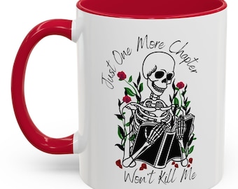 Skeleton Book Lover Mug, Just One More Chapter, Colorful Coffee Cup