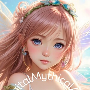 Póster de anime de hadas, hermosa chica angelical rosa, póster de niños bonitos, arte de pared, sala de estar, dormitorio, ventilador de habitación infantil3
