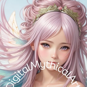 Póster de anime de hadas, hermosa chica angelical rosa, póster de niños bonitos, arte de pared, sala de estar, dormitorio, ventilador de habitación infantil1