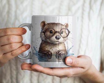 Watercolour Otter 2-tone Accent Mug, Big Ceramic Mug, Otter Mug, Cute Gift, Gift for Wife, Animal Mug, 11oz & 15oz mug