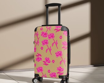 Hellbrauner und rosafarbener Blumenkunst-Koffer