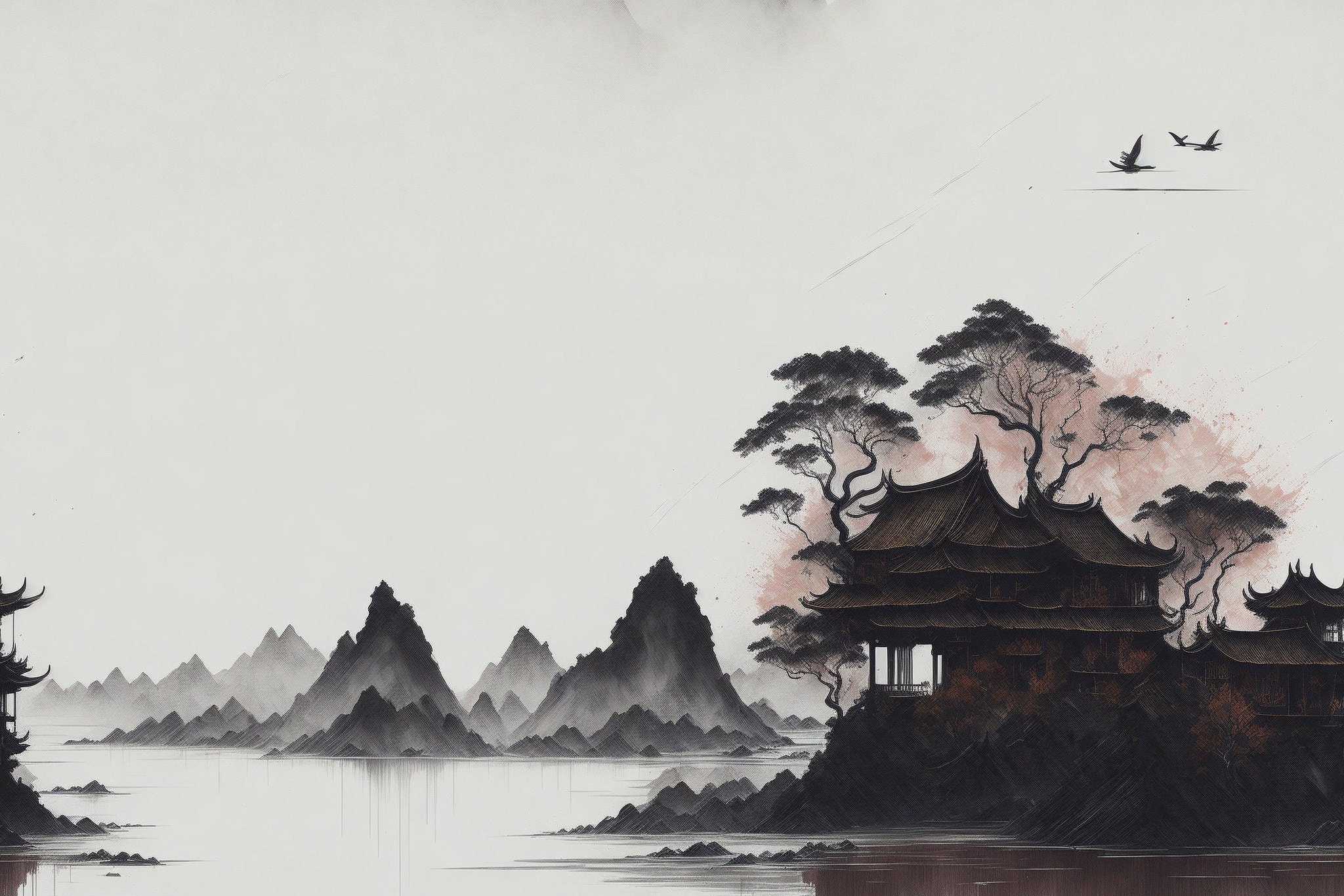 Landscape Rice Paper Wallpaper Wallpaper Pattern Tiles Etsy