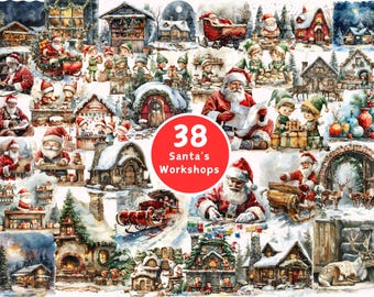Santa's Workshop Clipart: Festive Christmas Scenes (Digital Download)