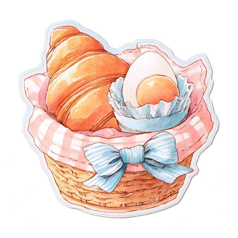 Coquette Easter Brunch Clipart: Watercolor Croissant, Egg, Basket ...