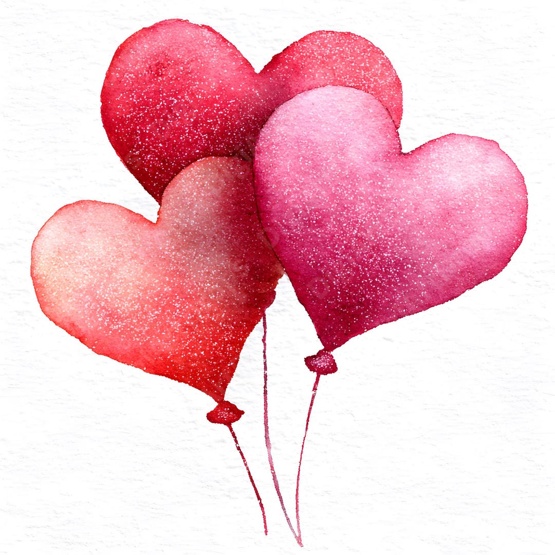 Watercolor Heart Balloon Clipart - Pink & Red Glitter (digital Download ...