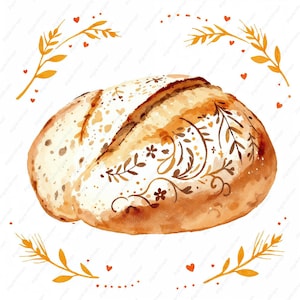 Sourdough Clipart, Watercolor Bread, Rustic Kitchen Decor, Farmhouse Baking, Commercial Use, Paper Crafts, Scrapbooking, Junk Journal