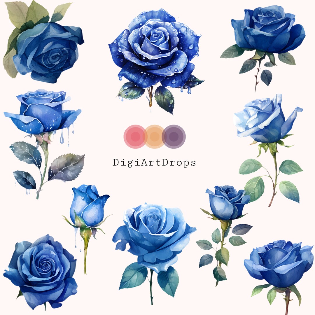 Watercolor Roses Blue Roses Clipart Watercolor Flowers Etsy