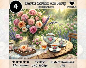 Rustic Tea Party Clipart: Garden Floral JPGs (Digital Download)