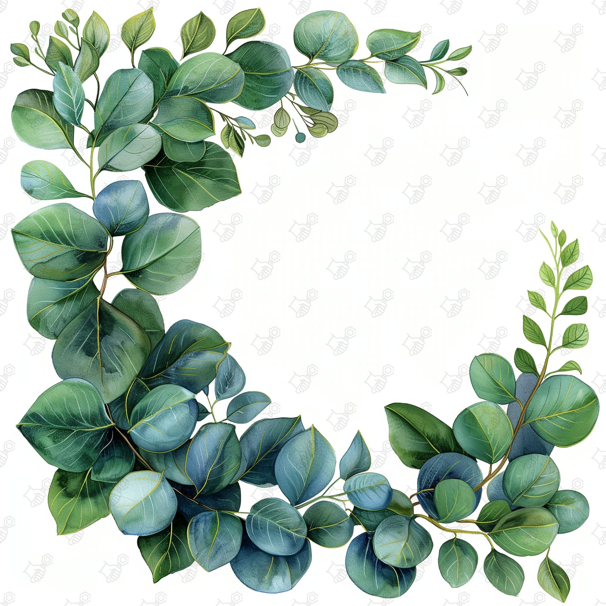 Watercolor Eucalyptus Wreath Clipart Bundle: Commercial Use (digital ...