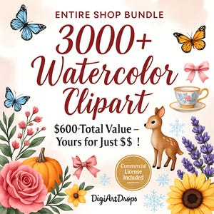 Whole Shop Bundle Clipart, All Current & Future Designs, Instant Digital Download, Commercial Use, Paper Crafts, Scrapbooking, Junk Journal