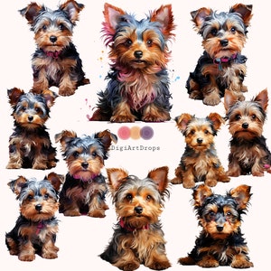 Adorable Yorkshire Terrier Watercolor Clipart 10 PNG Digital Download High Quality Commercial Use Clipart for Invitation Crafts TShirt Decor