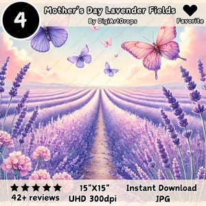 Moederdag lavendelvelden clipart-4 HQ JPG, plakboek, digitale planner, sublimatie, kunst aan de muur, kaarten maken, digitaal papier, junk Journal