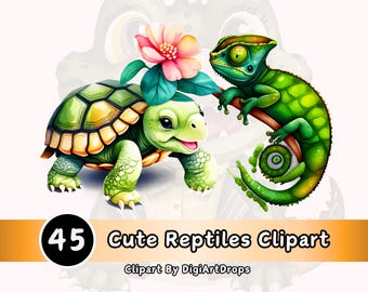 Reptiles Watercolor Clipart Bundle (Digital Download