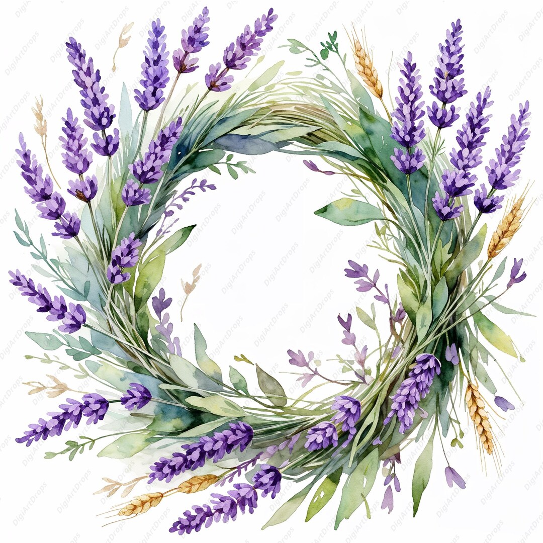 Lavender Wreath Clipart: Rustic Watercolor Floral Design (jpgs) - Etsy