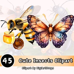 Cute Insects Clipart Bundle Buggy Friends Ladybug Butterfly Bee Caterpillar Dragonfly Grasshopper Digital Art Kids Decor Invitations Crafts