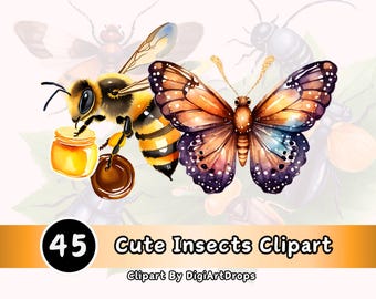 Bug Clipart: Ladybug, Bee, Butterfly Graphics (Digital Art)