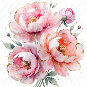 Aquarell Pink Peony Art & Branding Design mit Gold Akzenten, Kommerzielle Nutzung, Papiermodelle, Scrapbooking, Junk Journal