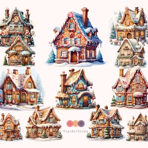 Gingerbread Houses Clipart High Quality PNG Digital Download Printable Graphics Commercial Use Christmas Holiday Decor Invitations Crafts