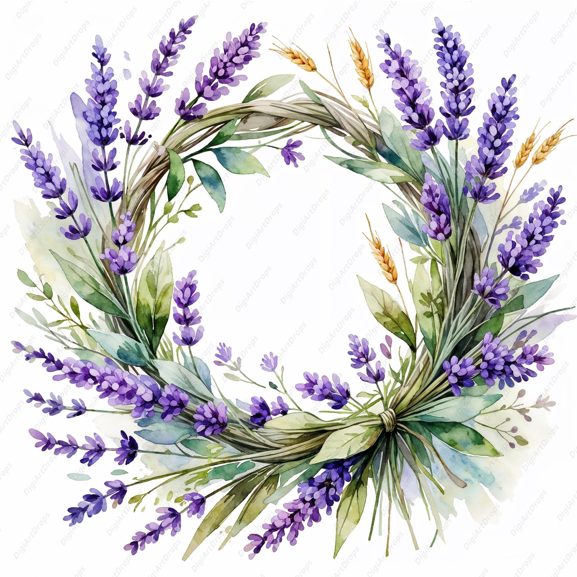 Lavender Wreath Clipart: Rustic Watercolor Floral Design (jpgs) - Etsy