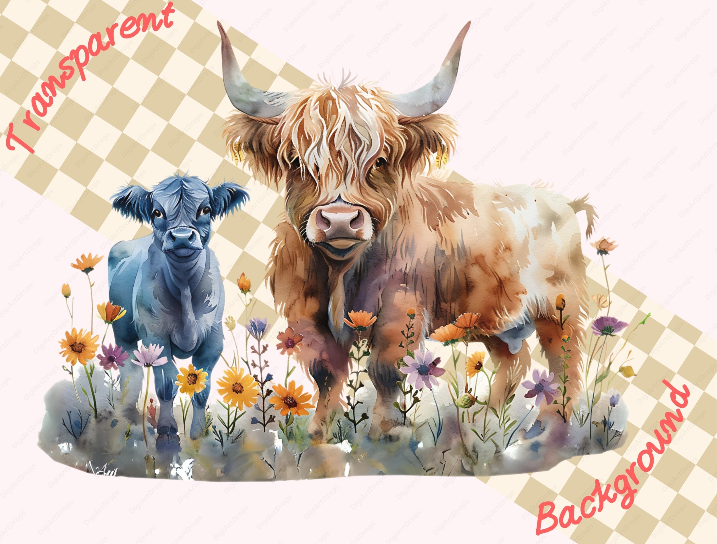Highland Cow Watercolor Clipart Bundle 12 PNG Digital Download ...