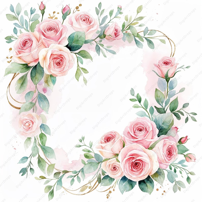 10 Watercolor Elegant Wedding Rose Invitation With Delicate Floral ...