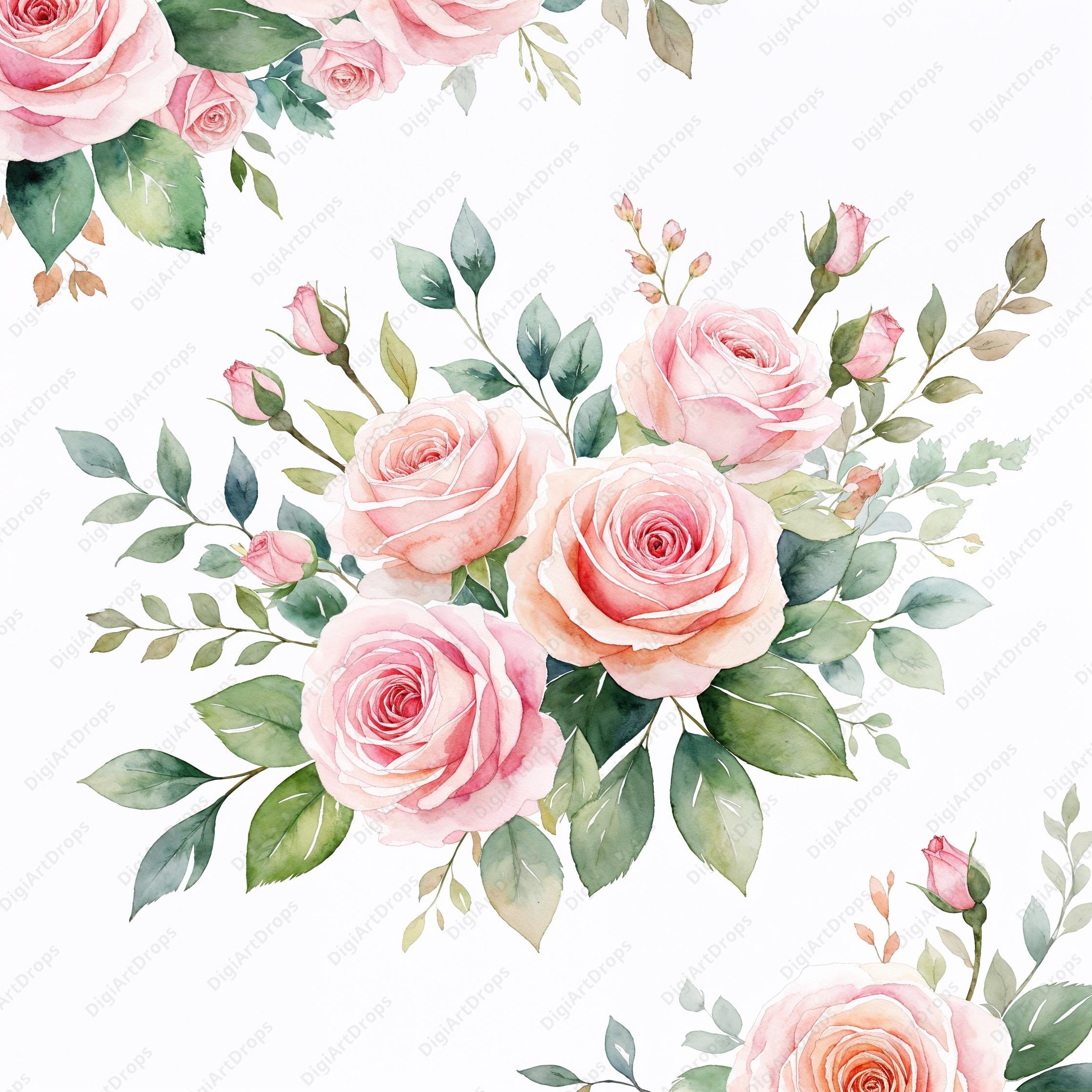 10 Watercolor Elegant Wedding Rose Invitation With Delicate Floral ...