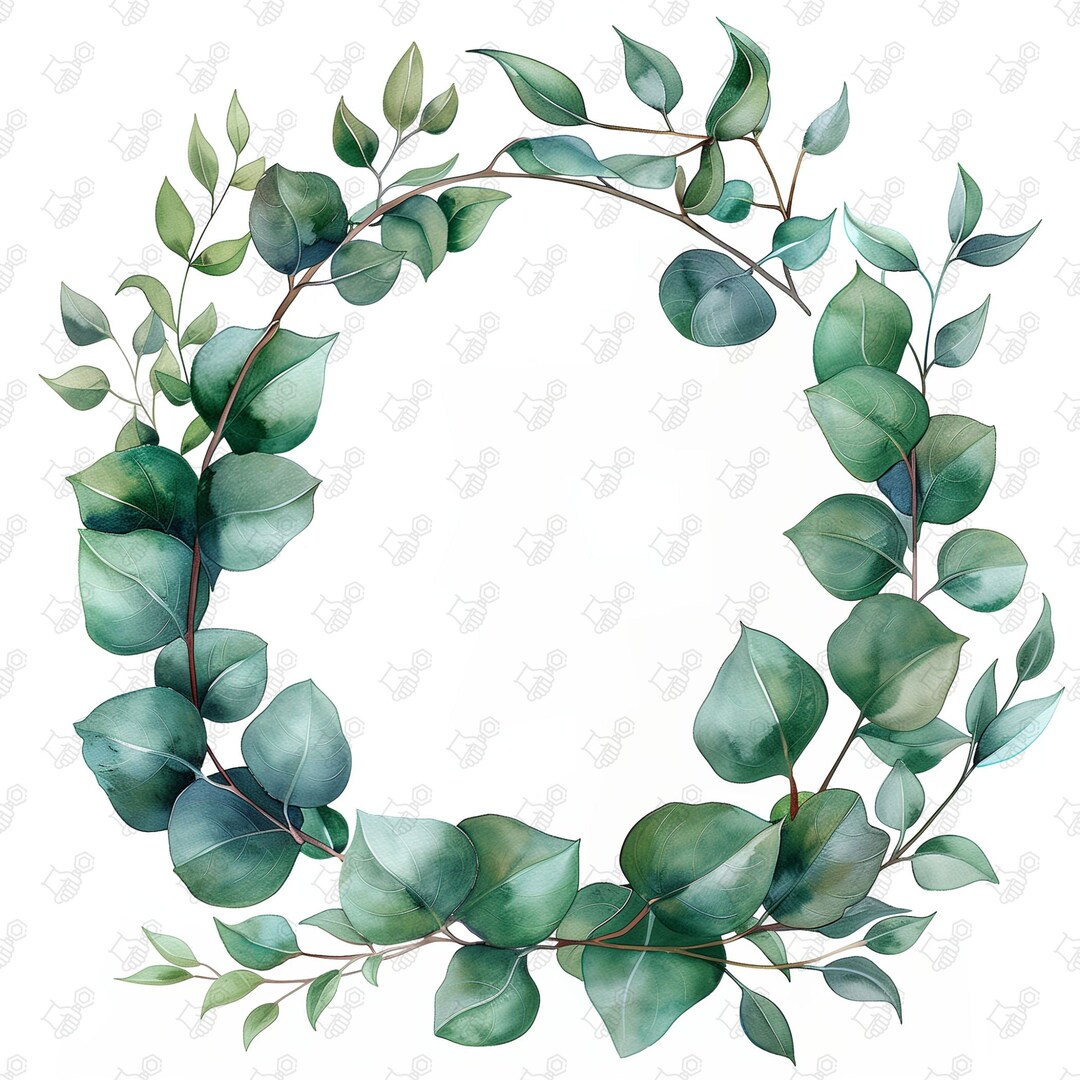 Watercolor Eucalyptus Wreath Clipart Bundle: Commercial Use (digital ...