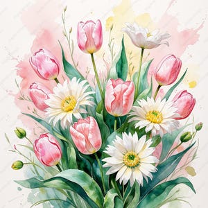10 clipart de flores silvestres boho rosa pastel, cartão chique, download digital instantâneo, diário para impressão, artesanato em papel, tulipa, margarida