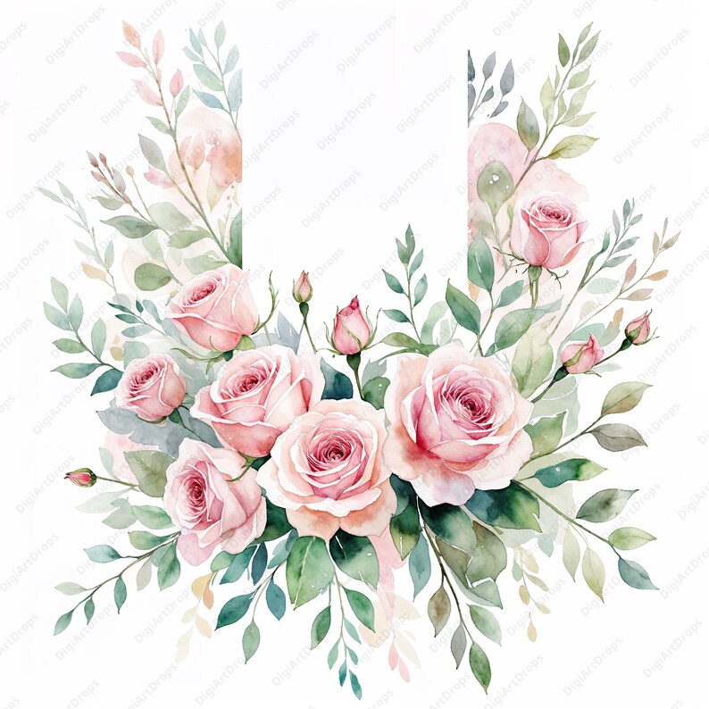 10 Watercolor Elegant Wedding Rose Invitation With Delicate Floral ...