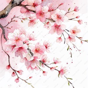 10 Clipart di acquerelli di fiori di ciliegio – Romantico Sakura Floral JPG – Arte di invito di nozze – Download digitale