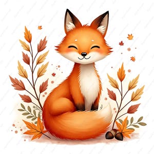 Imágenes prediseñadas de bosque otoñal (JPG), zorro naranja quemado, ilustraciones acogedoras para manualidades otoñales, álbumes de recortes, diarios basura, proyectos de bricolaje, imágenes prediseñadas en tonos cálidos