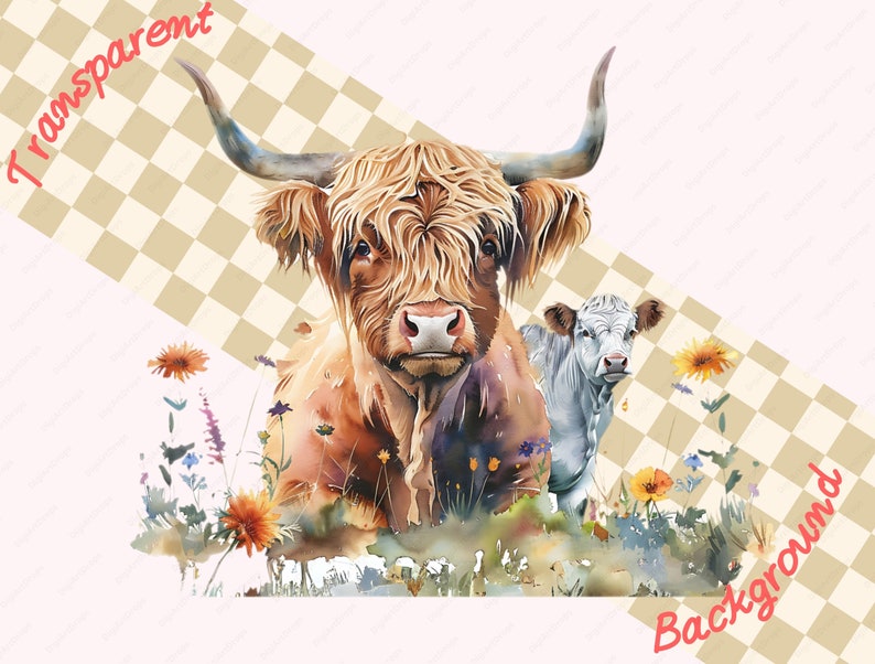 Highland Cow Watercolor Clipart Bundle 12 PNG Digital Download ...