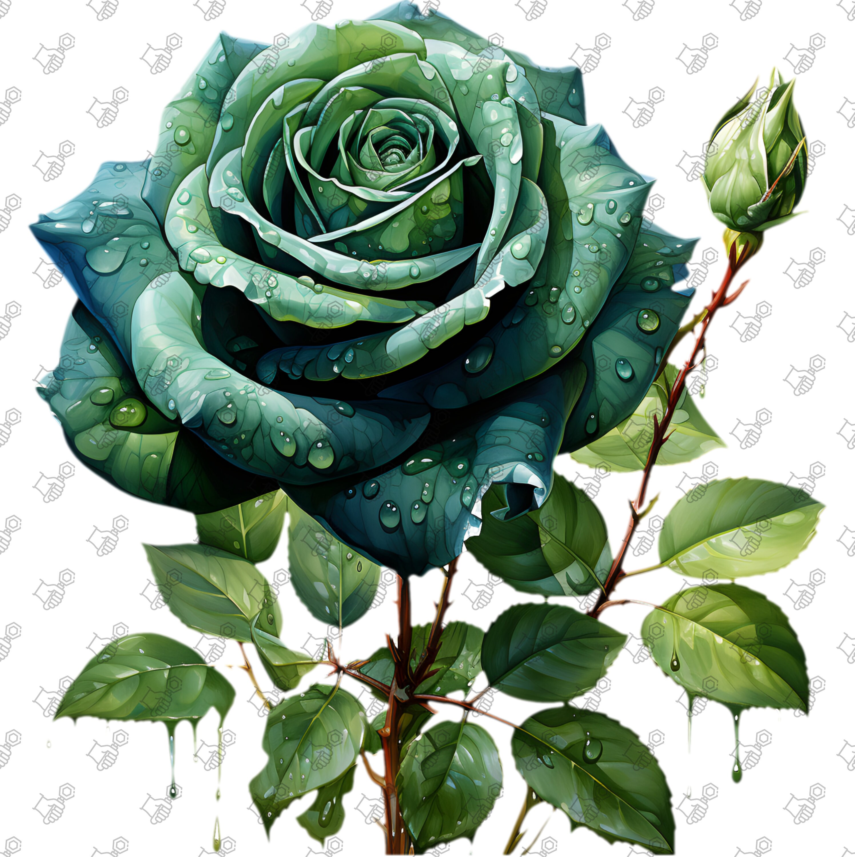 Watercolor Roses Emerald Roses Clipart Watercolor Flowers Etsy