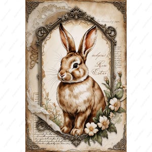 Coniglietto pasquale rustico, kit per decoupage, fattoria di campagna francese, uso commerciale, lavori di carta, scrapbooking, diario di scarto