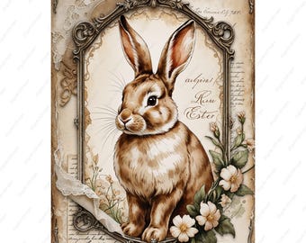 Rustic Easter Bunny Clipart: French Country Watercolor Print (Digital Download)