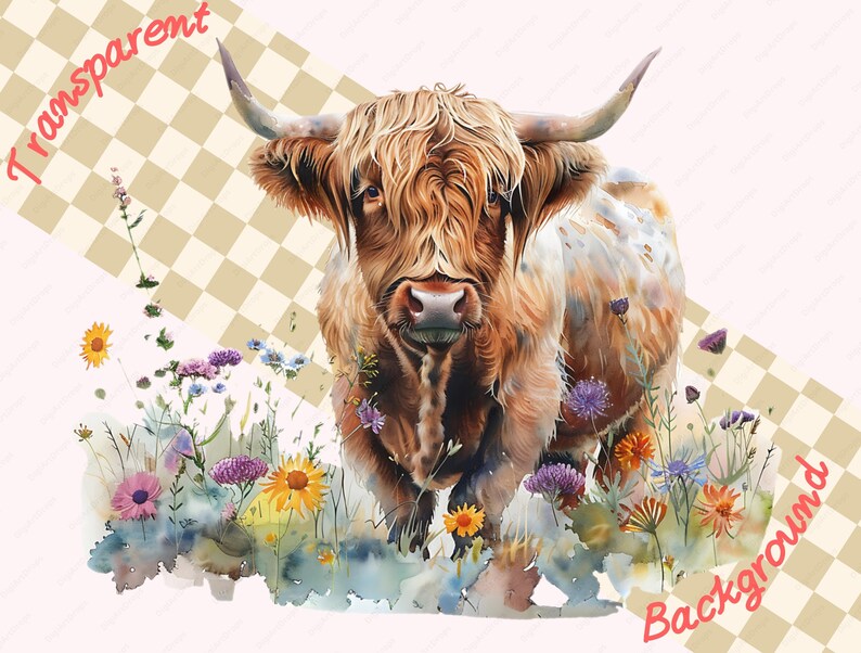 Highland Cow Watercolor Clipart Bundle 12 PNG Digital Download ...