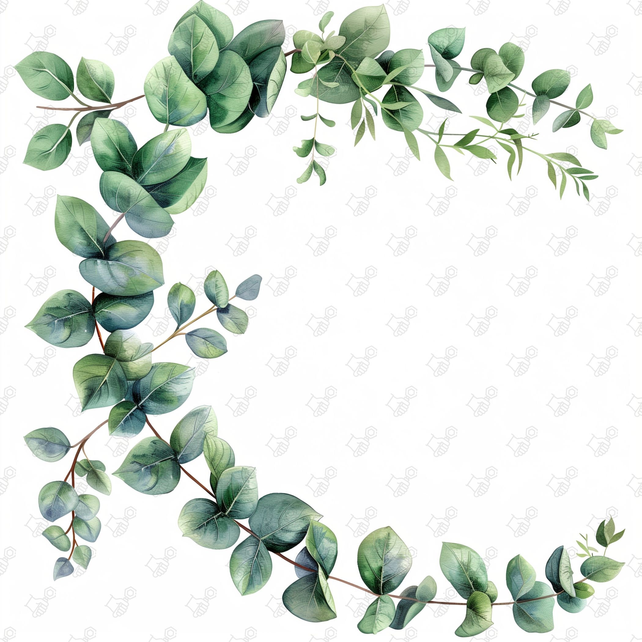 Watercolor Eucalyptus Wreath Clipart Bundle: Commercial Use (digital ...