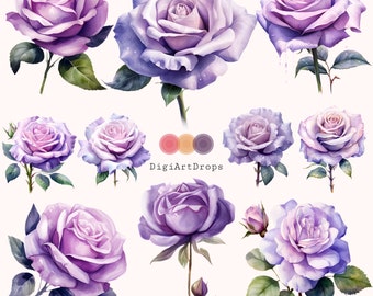 Regal Purple Roses: Watercolor Clipart for Elegant Wedding Decor & Floral Crafts | DIGI_0007