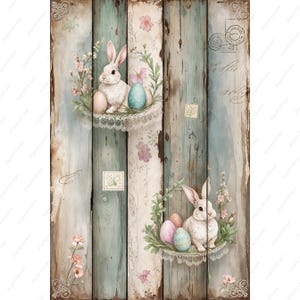 10 Junk-Journal Osterkarten zum Ausdrucken - Rustikale Vintage-Digital-Journal-Karte mit altem Holz, Ostermotiven & Decoupage zum Basteln