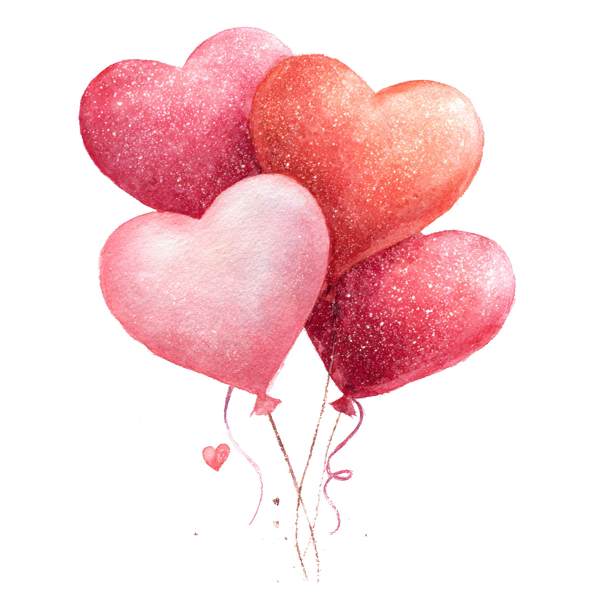 Watercolor Heart Balloon Clipart - Pink & Red Glitter (digital Download ...