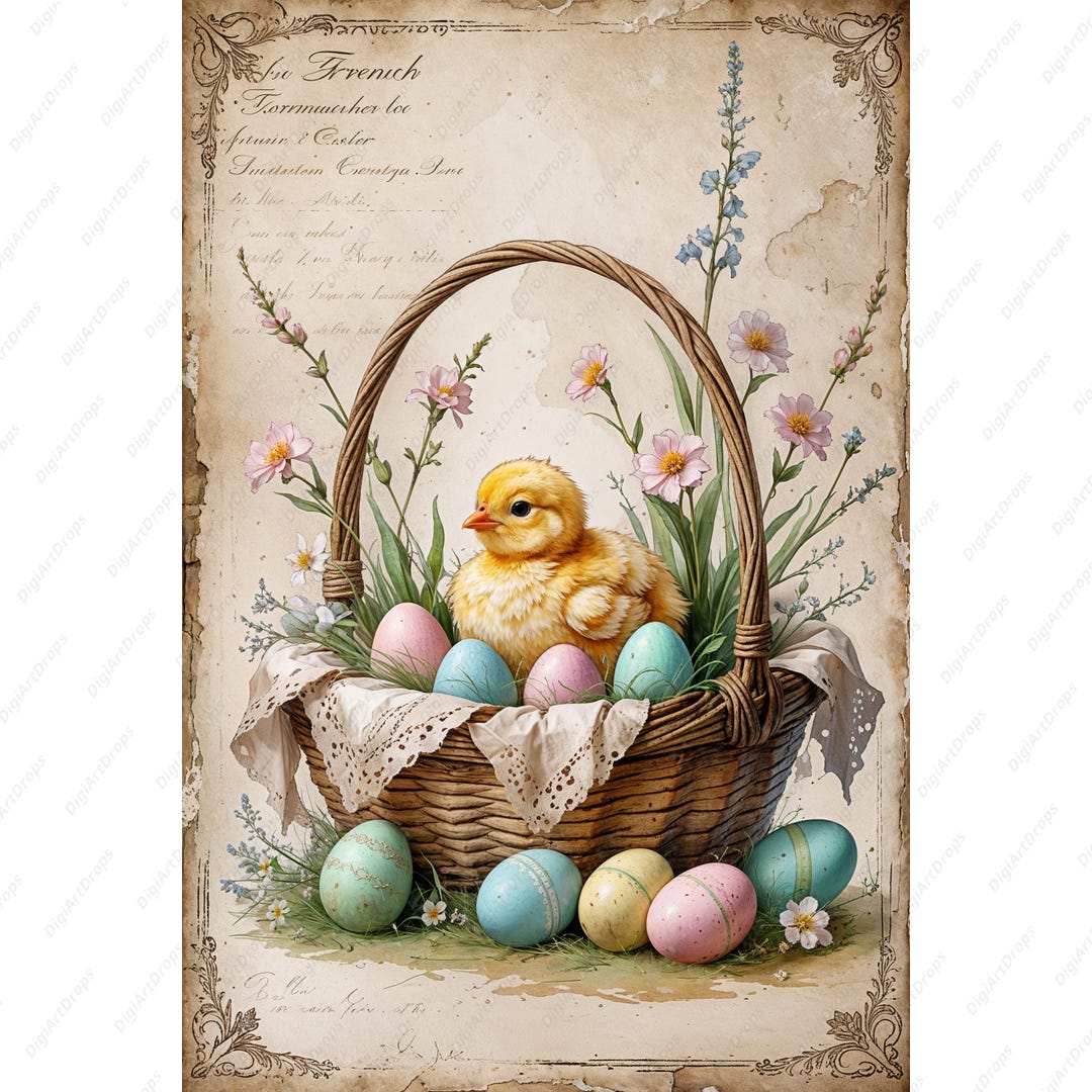 Rustic Easter Digital Downloads for DIY Crafts, Vintage Clipart Set ...