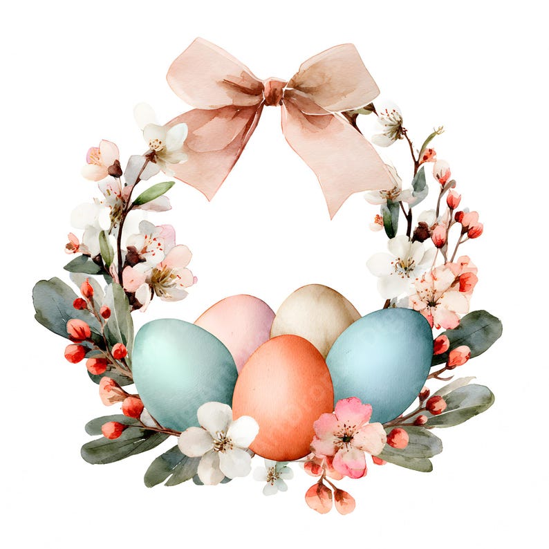 Pastel Watercolor Easter Egg Wreath Clipart (digital Download) - Etsy