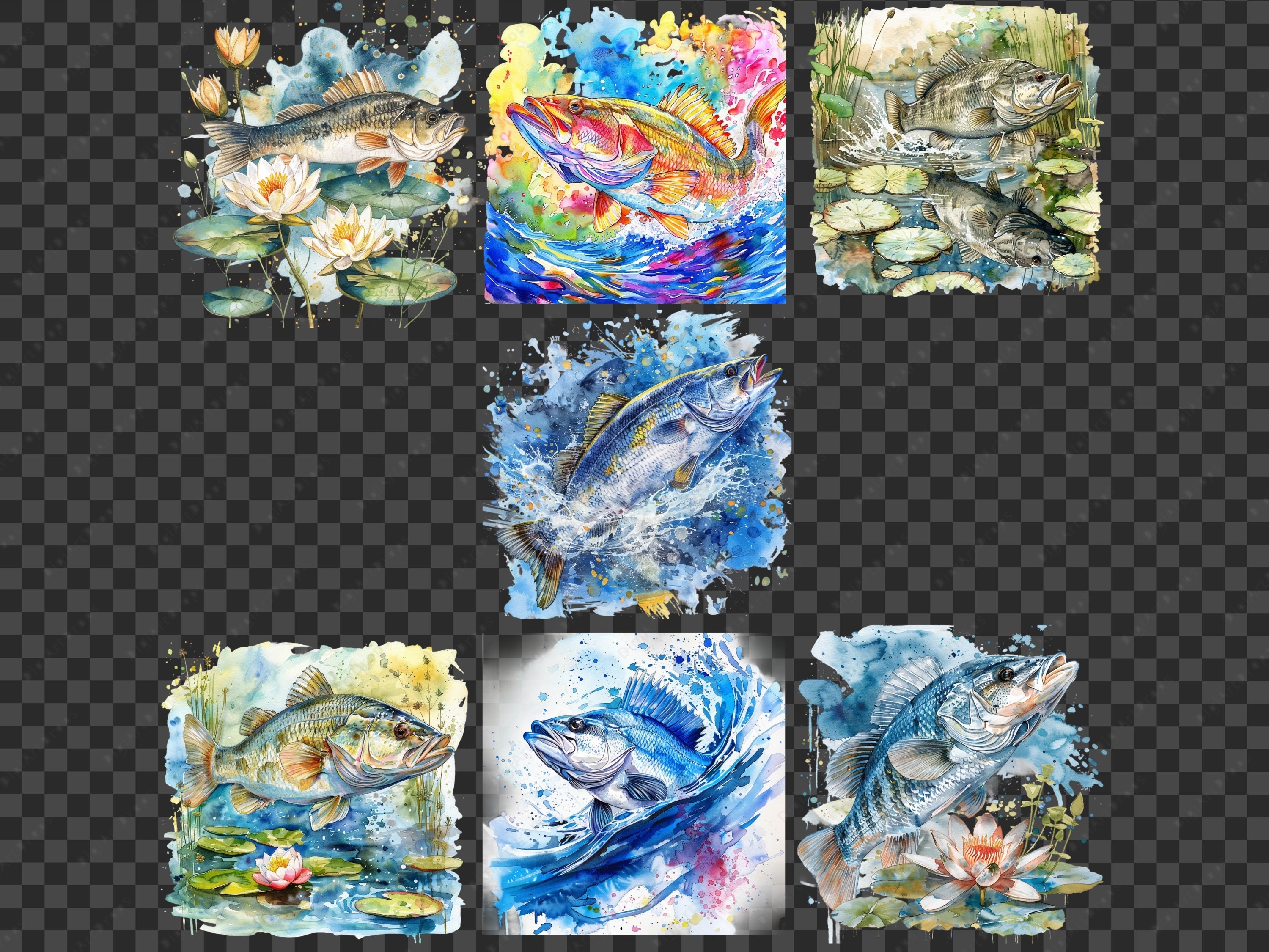 Bass Fish Clipart Bundle: 50 Fishing Designs (PNG, Commercial Use) - Etsy