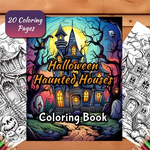 Libro para colorear de Halloween de 20 páginas para niños y adultos Casas encantadas de Halloween Páginas para colorear Casa de brujas espeluznantes Otoño Aterrador Imprimible digital