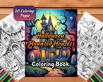 20 Page Halloween Coloring Book for Kids Adults Halloween Haunted Houses Coloring Pages Spooky Witches House Fall Scary Digital Printable