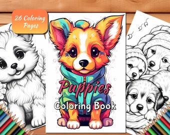 Cachorros para colorear para niños y adultos - 26 Cachorros para colorear Libro Bebé Perros Kawaii Descarga digital Pdf imprimible