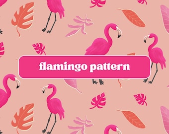 Pink Flamingo Seamless Pattern | Tropical Summer Digital Paper | Beach Party Background | Exotic Bird Design