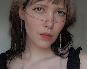 Minimalist Face Chain Design - Pierced look Handmade Nose Bridge Jewelry - Gold or Silver Stainless Steel - Adjustable - Alternative Fashion